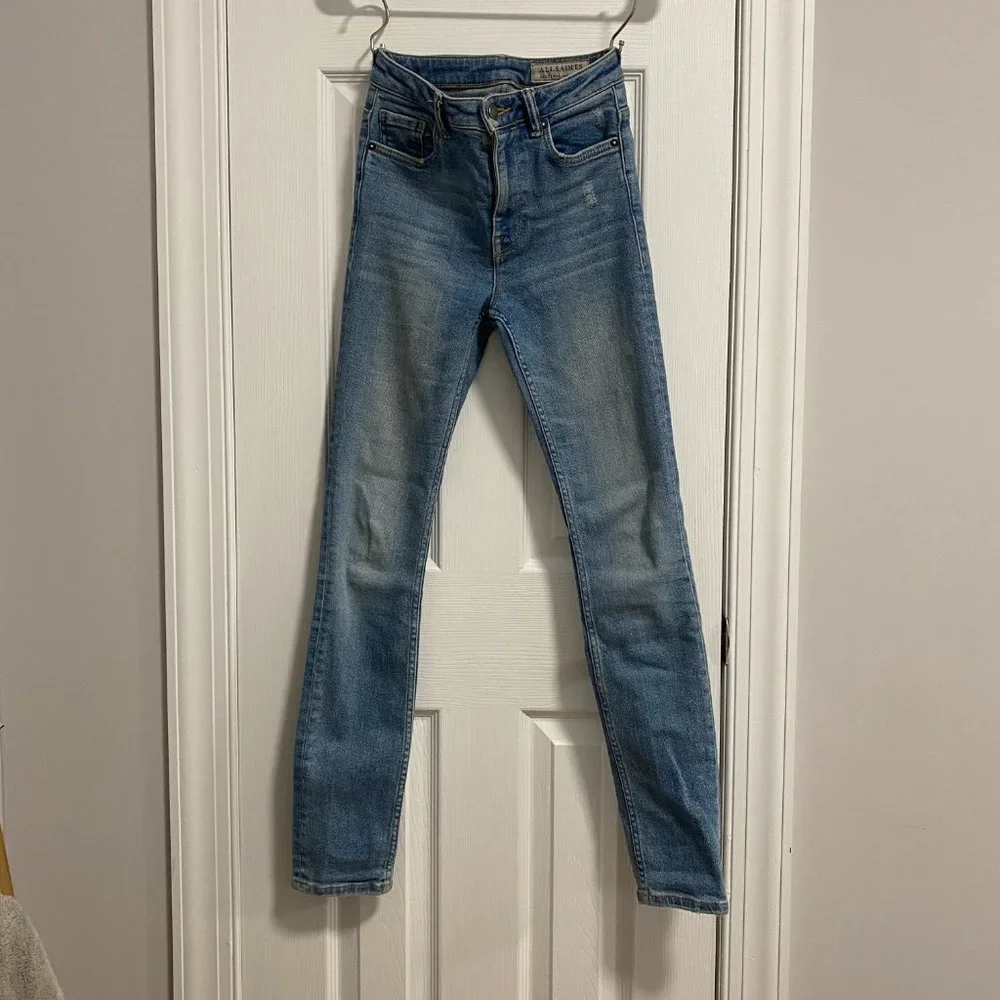 AllSaints Stilt Vintage Jeans | Blue Mid Indigo Skinny Straight Leg | Size 25 - Picture 5 of 9